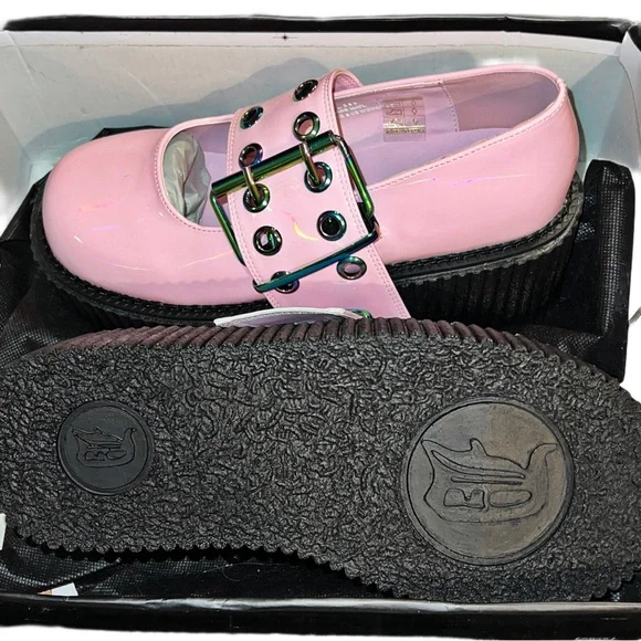 NIB- Dolls Kill x Demonia Baby Pink Holo Creeper Mary Jane - Picture 10 of 13